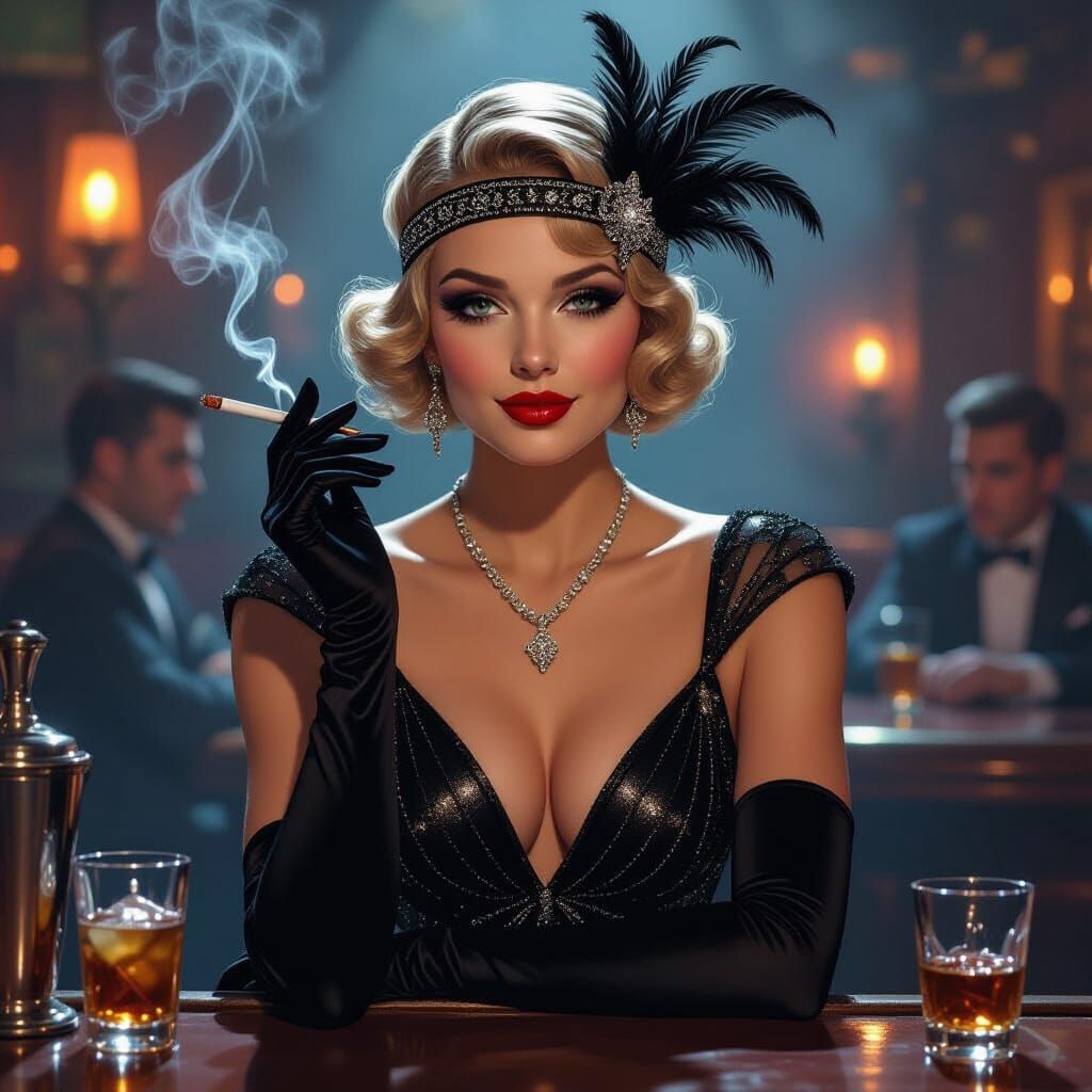 Roaring Twenties Speakeasy Scene in Vivid Colors