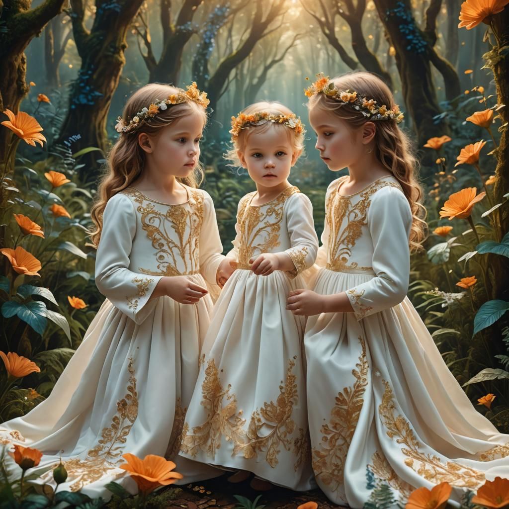 Twin Girls in Whimsical Forest: Fantasy Concept Art