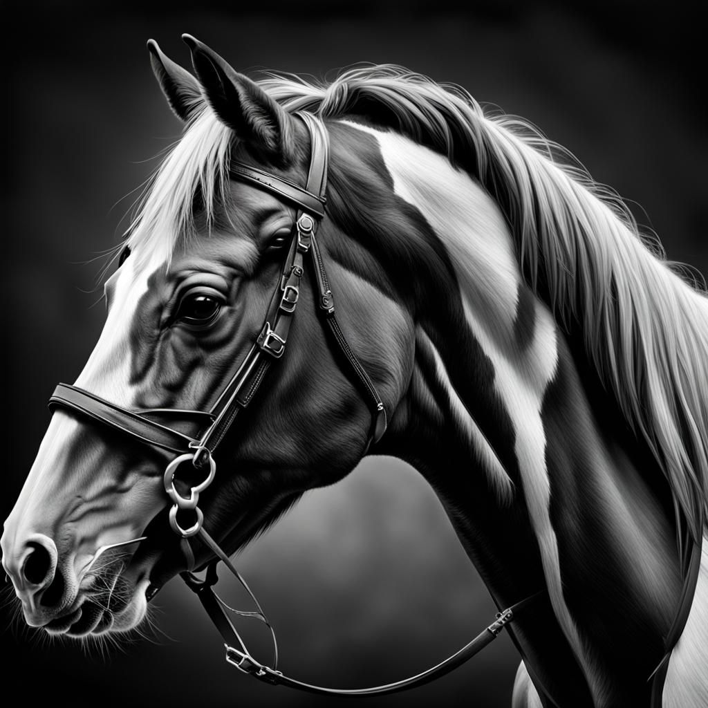 Close-Up Photorealistic Horse in Black and White