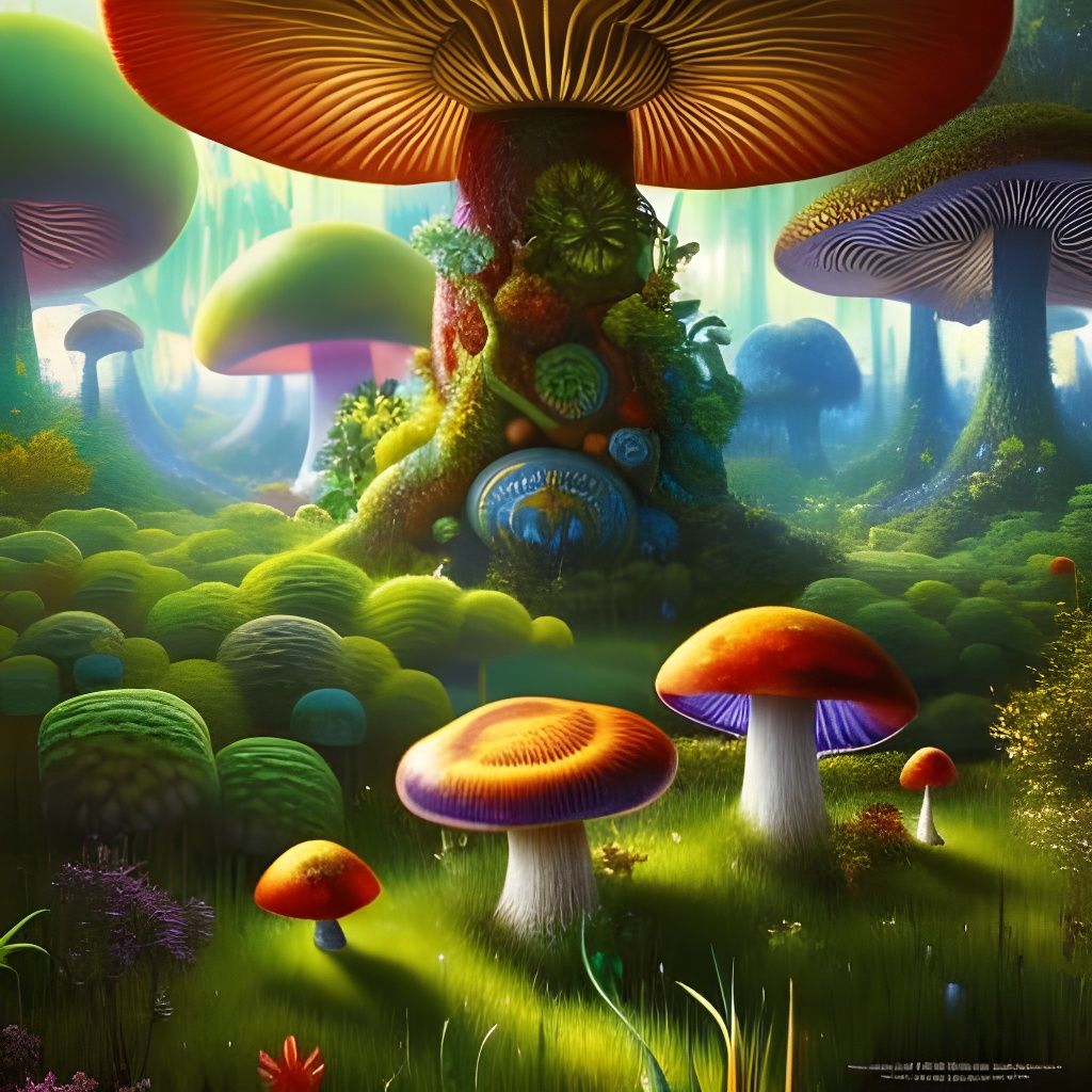 Mushroom Jungle House Portrait in Hyperdetailed Style