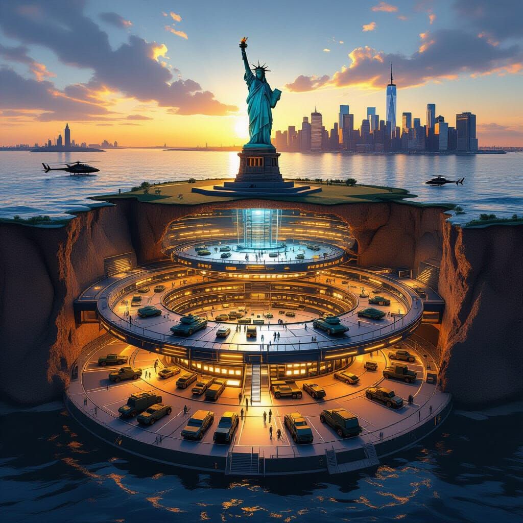 Futuristic Statue of Liberty Cutaway Reveals Underground Com...