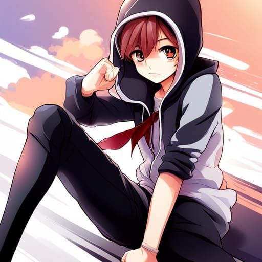 Tomboy Teen in Black Hoodie: Anime Style