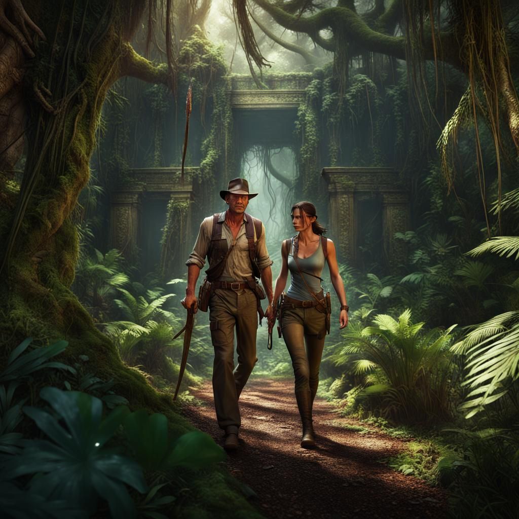 Indiana Jones and Lara Croft in Jungle