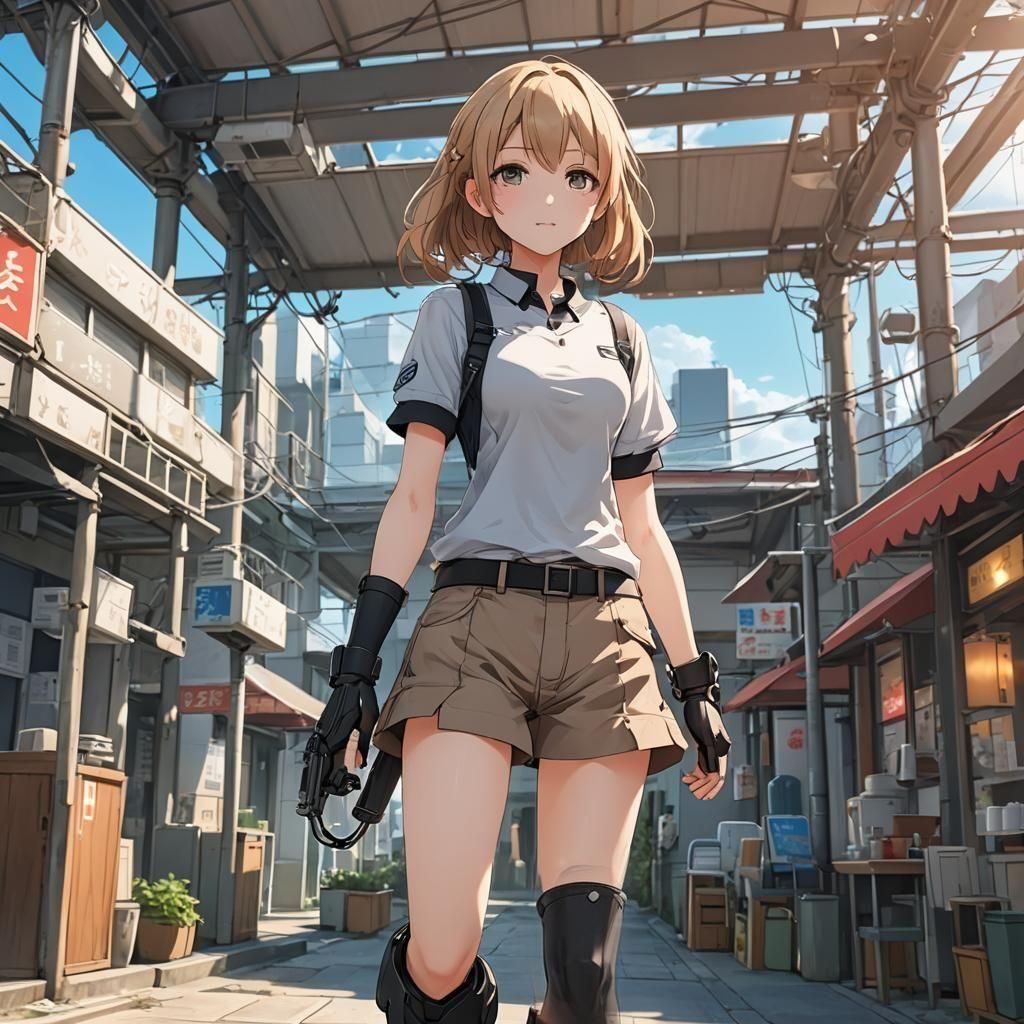 Anime Girl with Prosthetic Arm in Manga Style