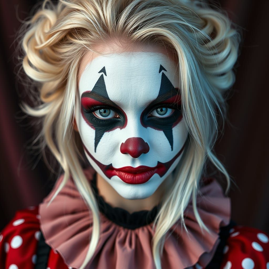 Vibrant Female Clown in Black and White Makeup