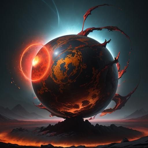 Glowing Red Sphere Radiates Energy in Fantasy Art