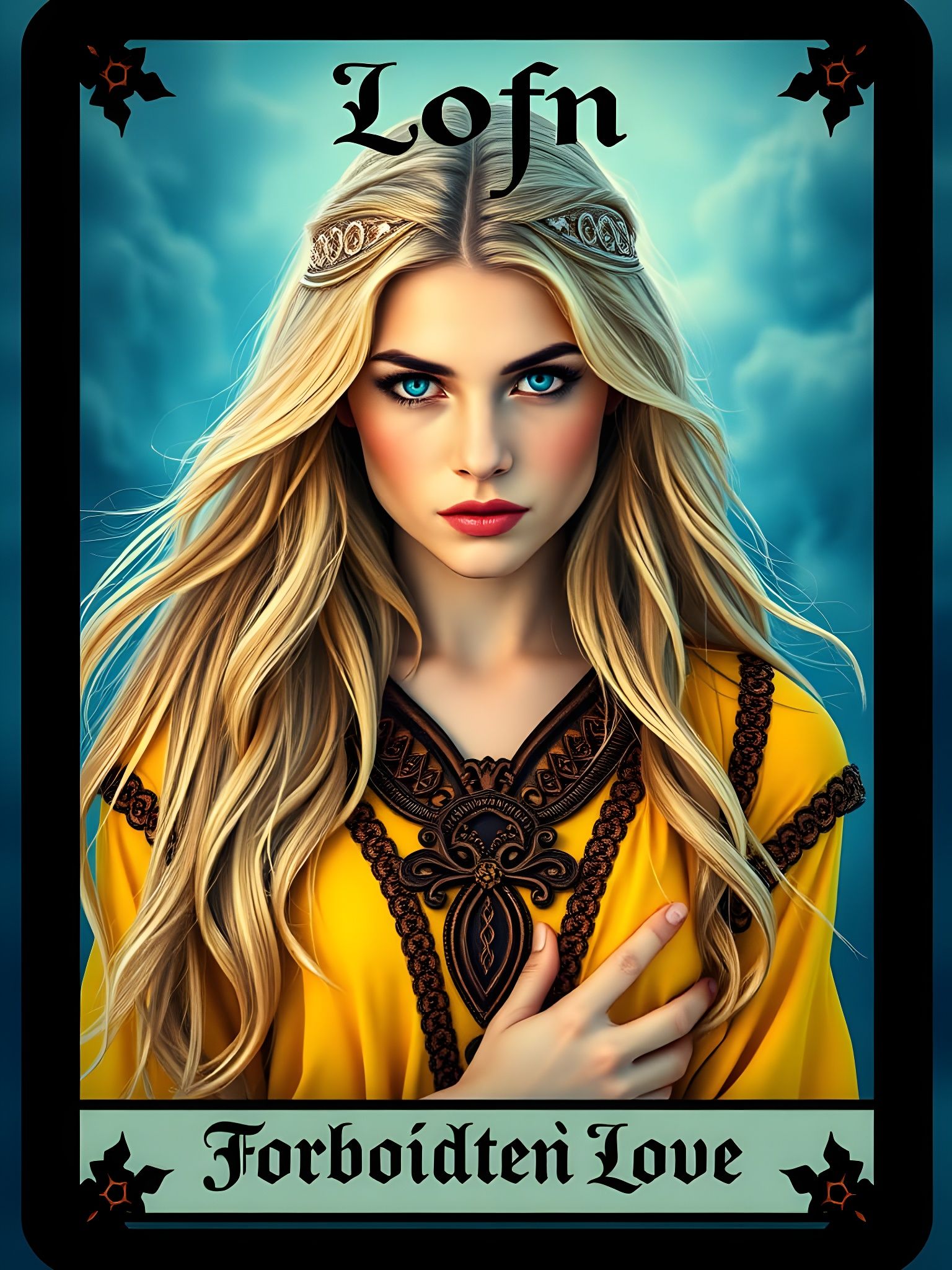 Ethereal Norse Goddess on a Vibrant Tarot Card