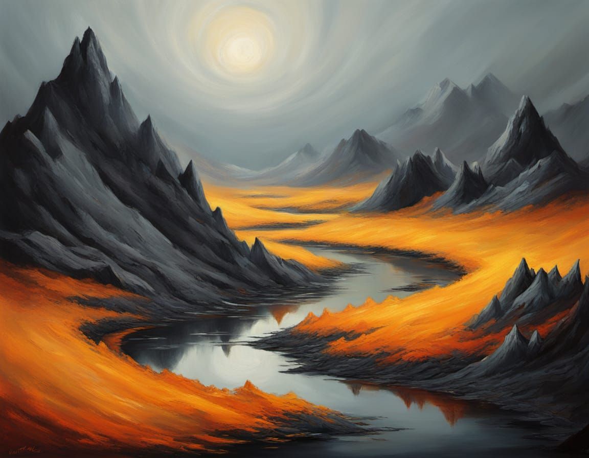 Frosty Coal Angelic Saffron Abstract Painting