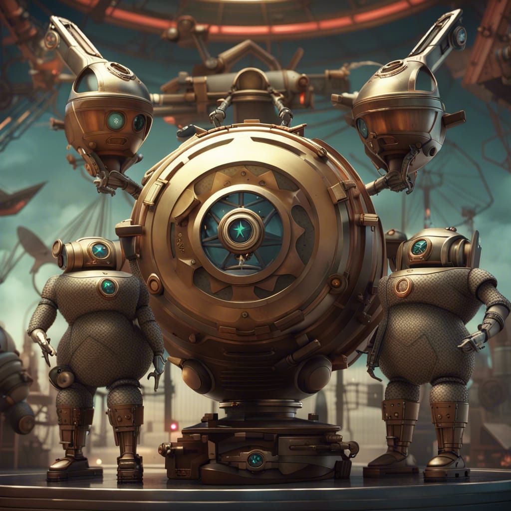 Robots Supervised by WWII Figures: Detailed Matte Painting