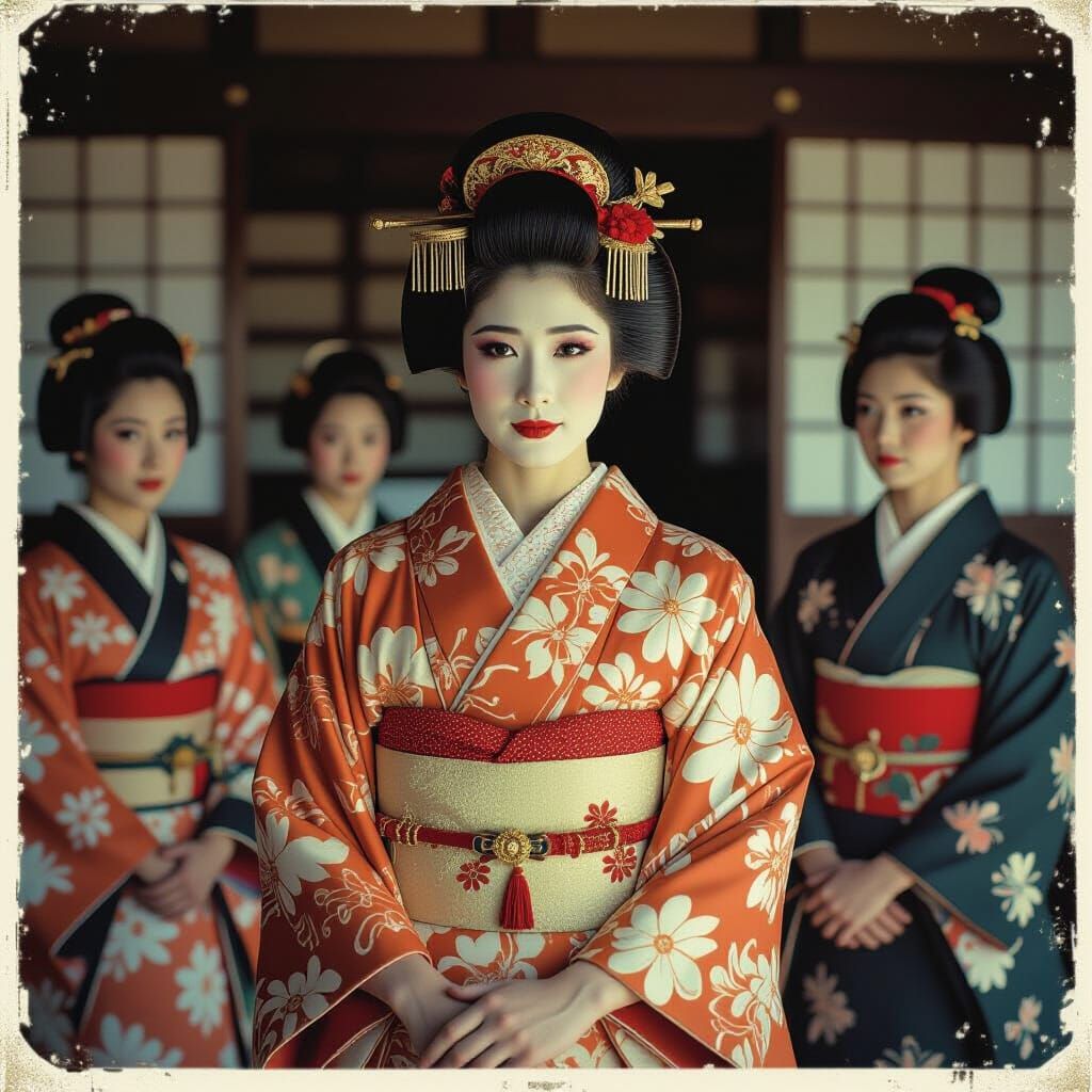 Elegant Japanese Empress with Servants: Cinematic Still