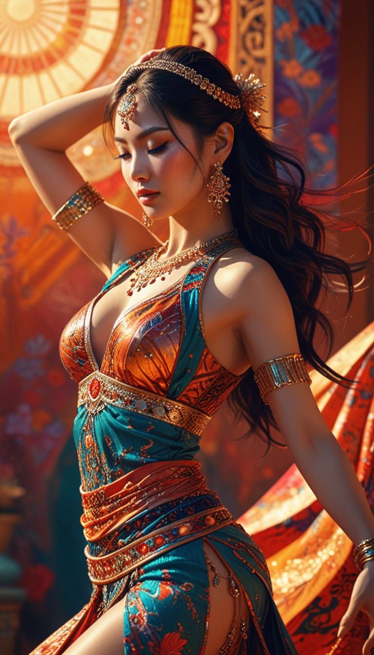 Japanese Belly Dancer in Vibrant Splash Art Style