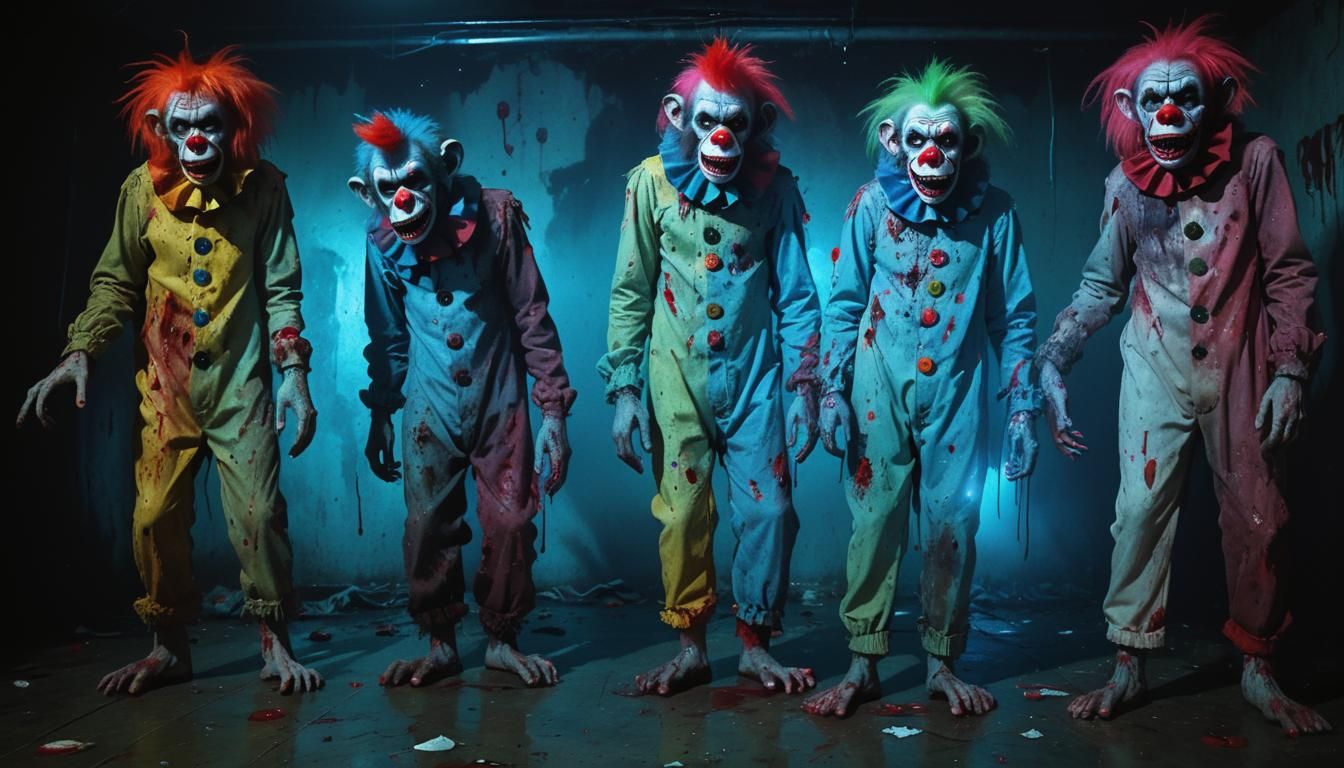 Creepy Zombie Monkey Clowns in Dark Chamber