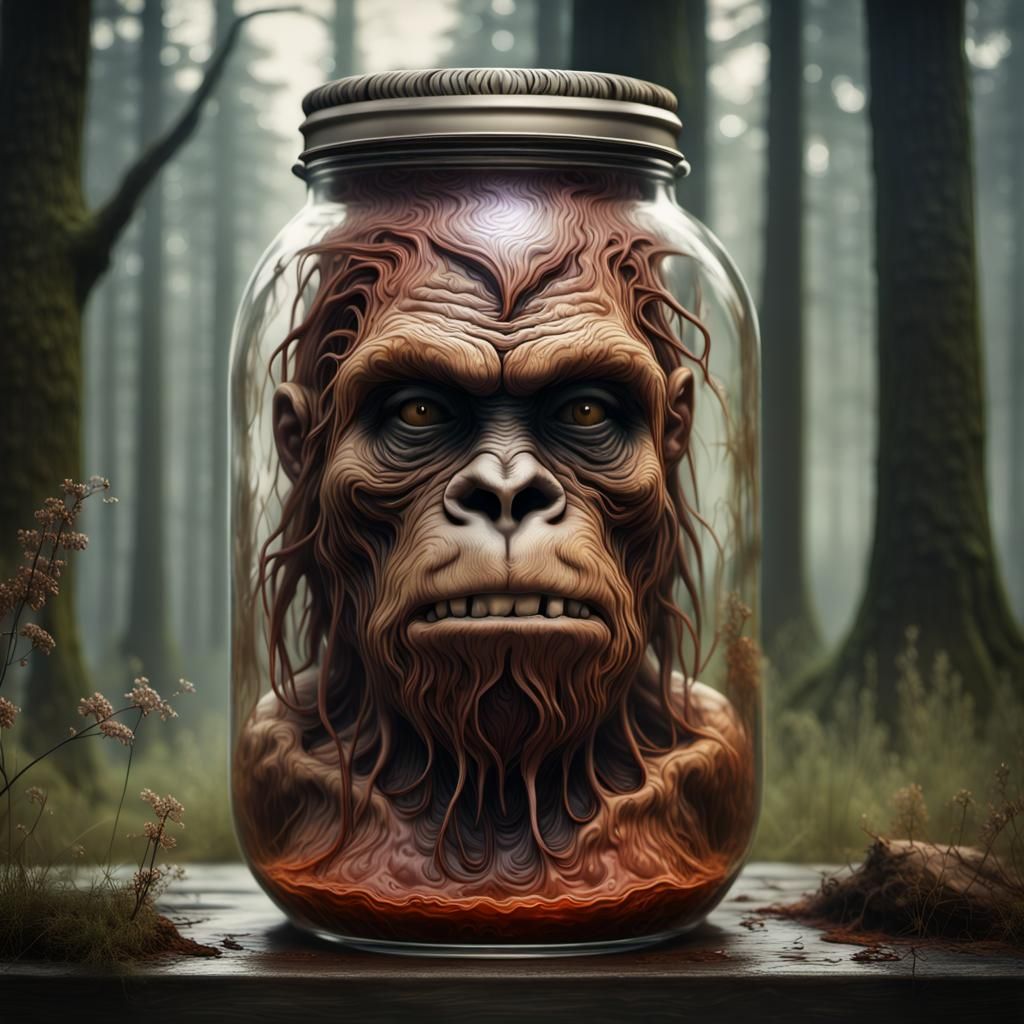 Sasquatch Head in Jar: Art Nouveau Matte Painting