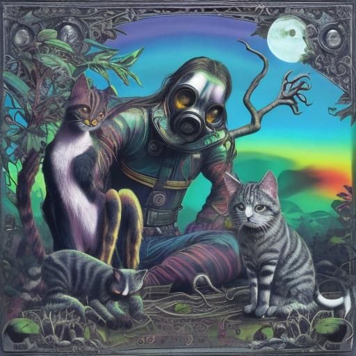 Psychedelic Diorama of Mutant Creature and Cat