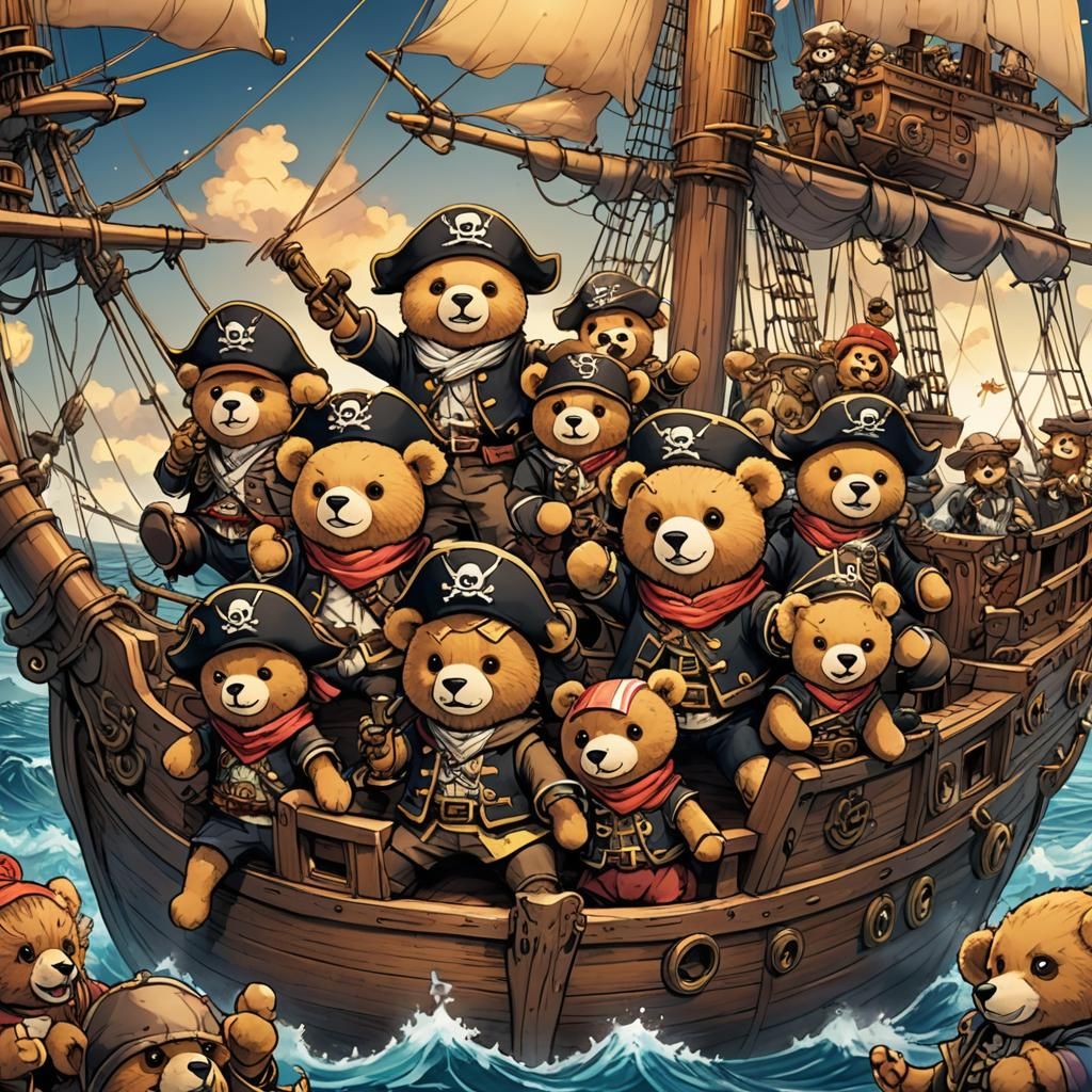 Teddy Bear Pirates Sailing the High Seas: Anime Style