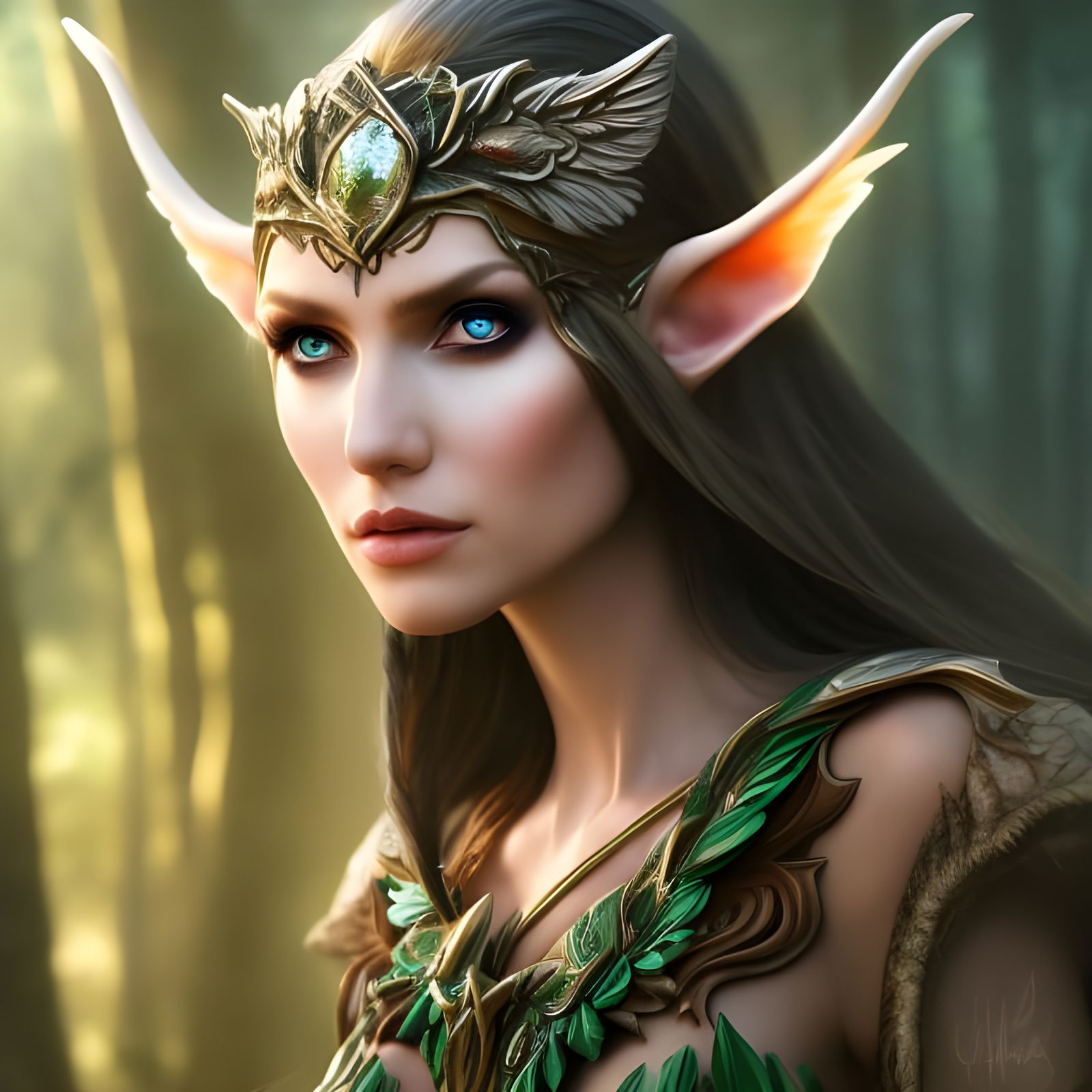 Fantasy Elf Druid Portrait with Owl