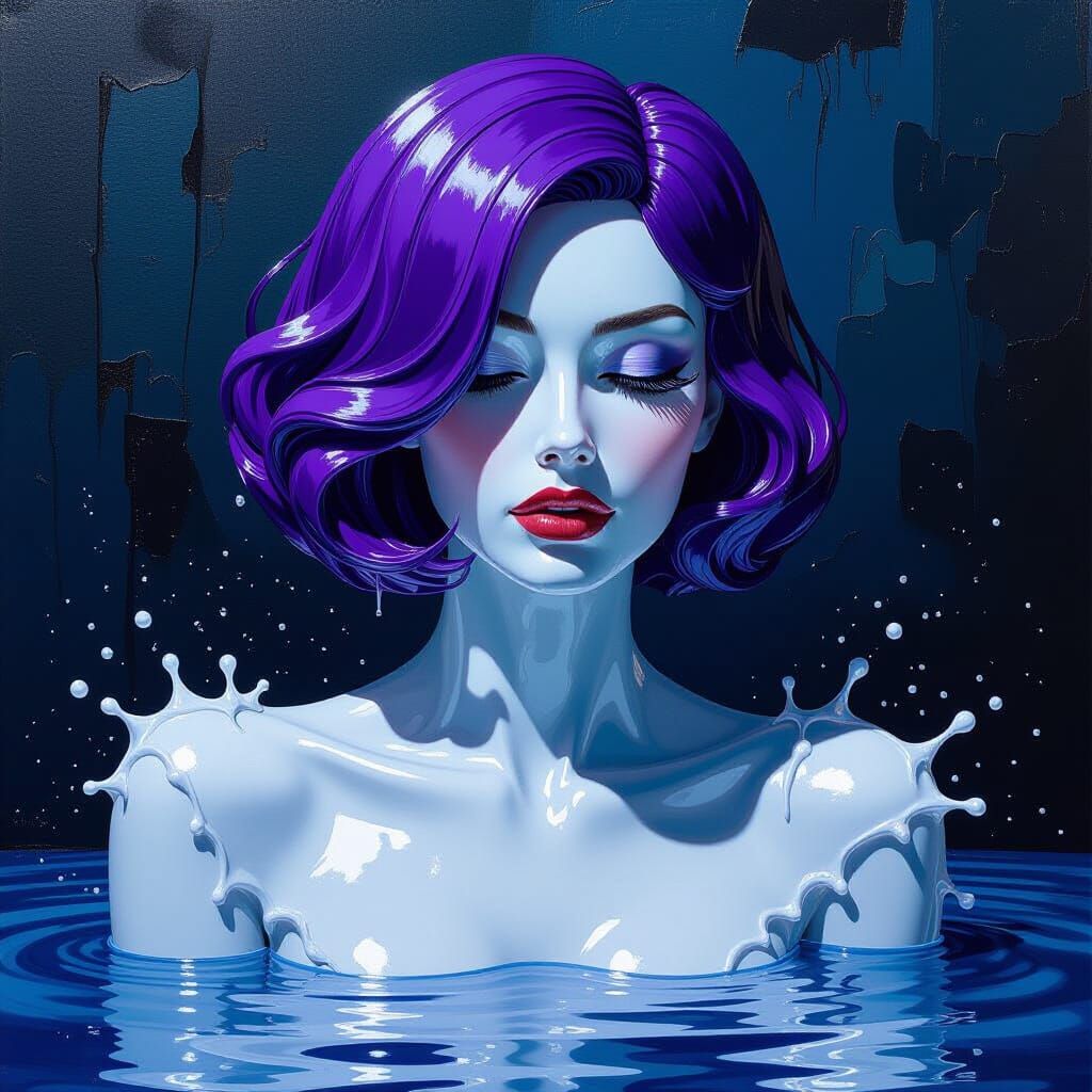 Ethereal Water Sculpture of Woman in Impasto Style