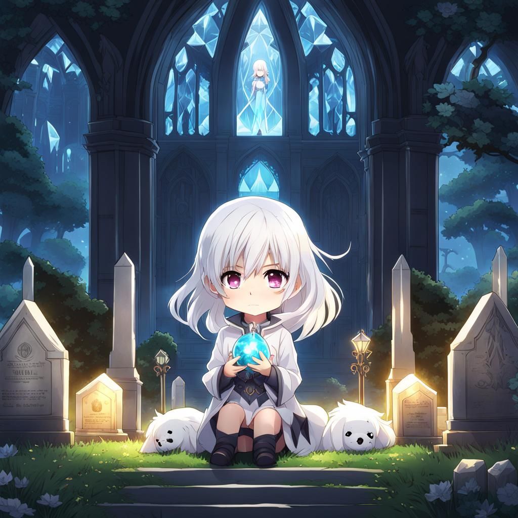 Anime Girl in Crystal Tomb, Chibi Style