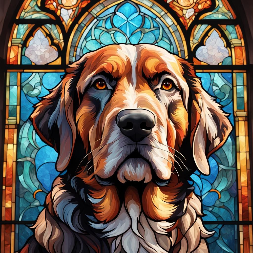 Dog Portrait in Stained Glass Style
