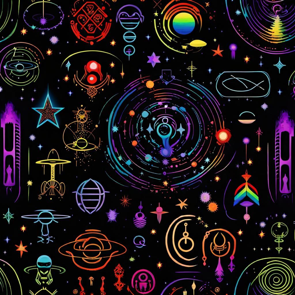 Esoteric Symbols in Space with Neon Colors