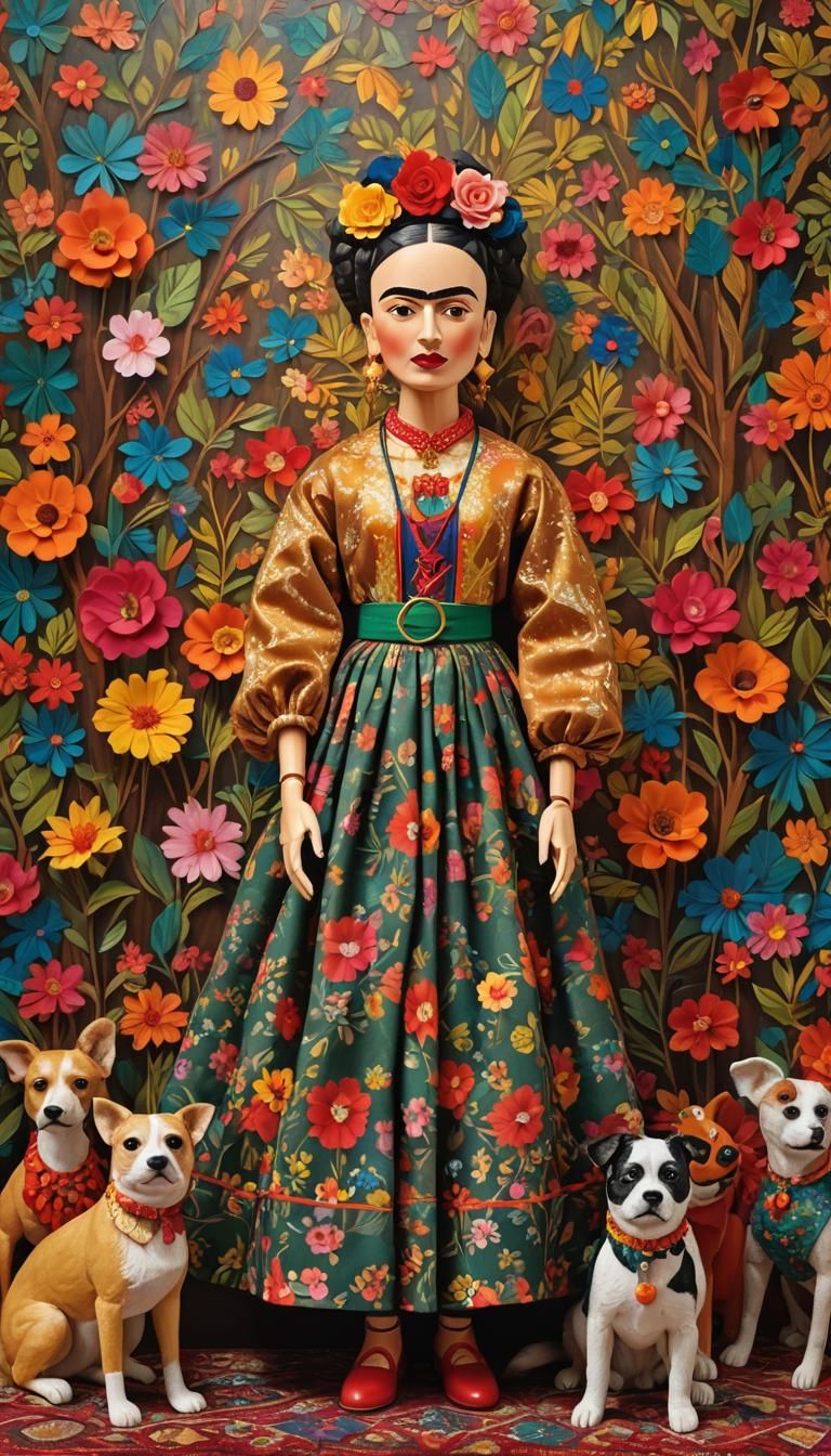 Frida Kahlo Marionette in Oil Painting Style