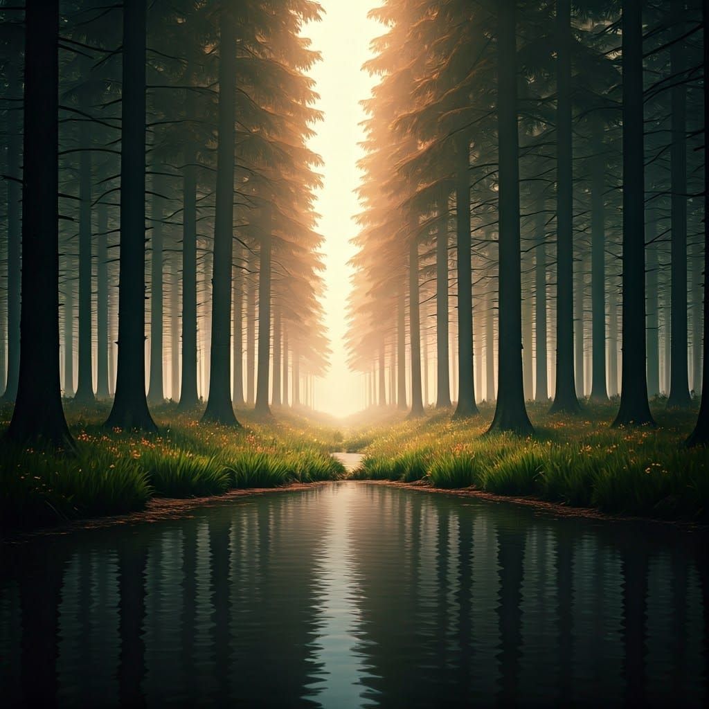 Serene Glade with Pond: A Cinematic Film Still