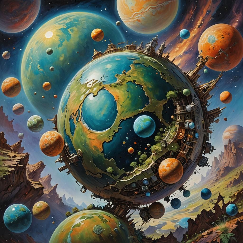 Whimsical Planet in Saturated Oil Painting Style