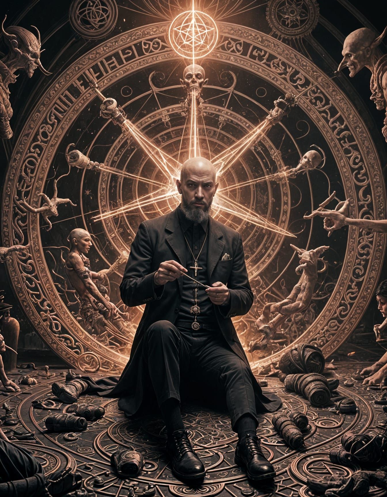 LaVey Repairs Socks in Satanic Circle, Cosmic Art