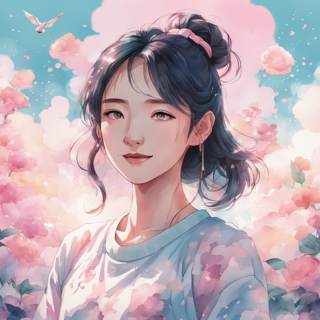 Pastel Pink Anime Portrait in Makoto Shinkai Style