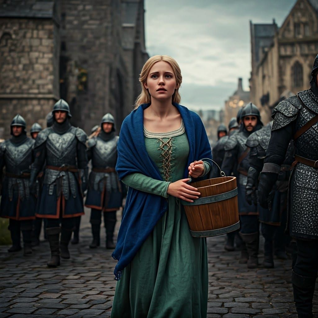 Medieval Maiden Joins Bucket Brigade Under Watchful Soldier ...
