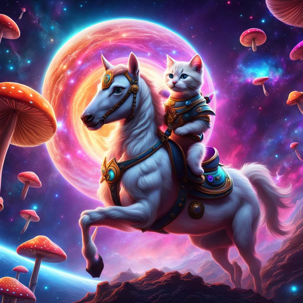 Kitten and Unicorn in Psychedelic Space