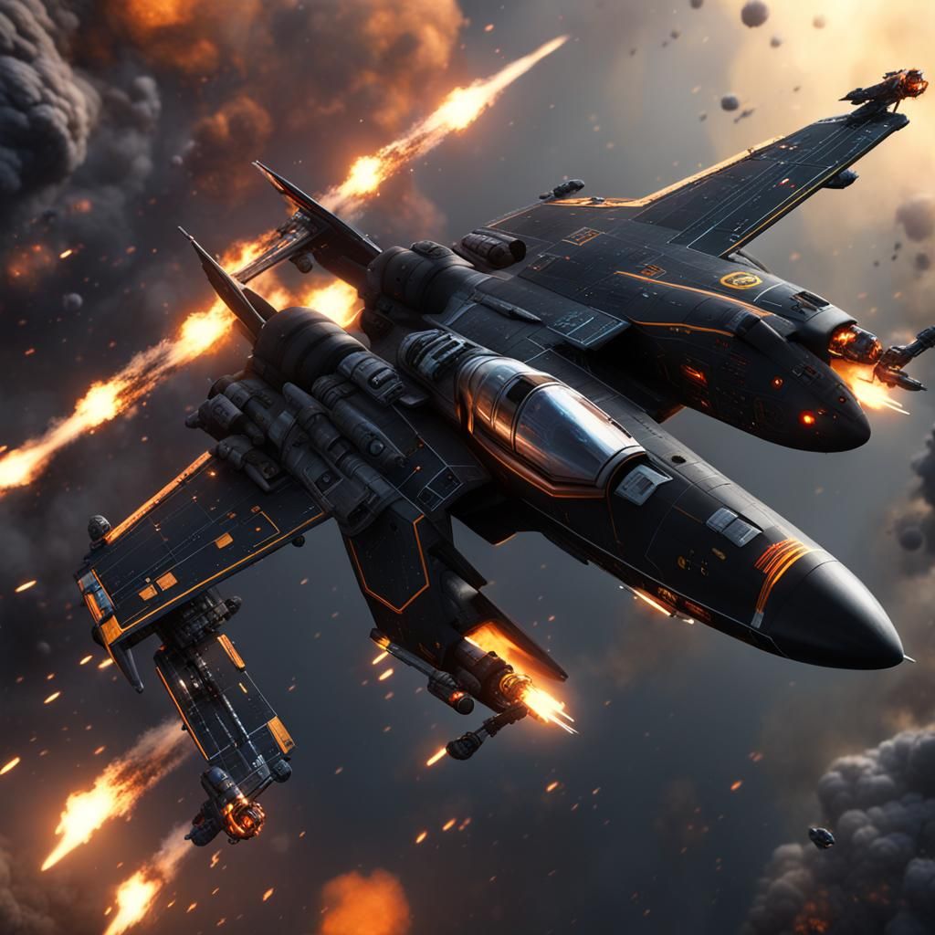 Sci-Fi Fighter Plane Fires Missile in Space