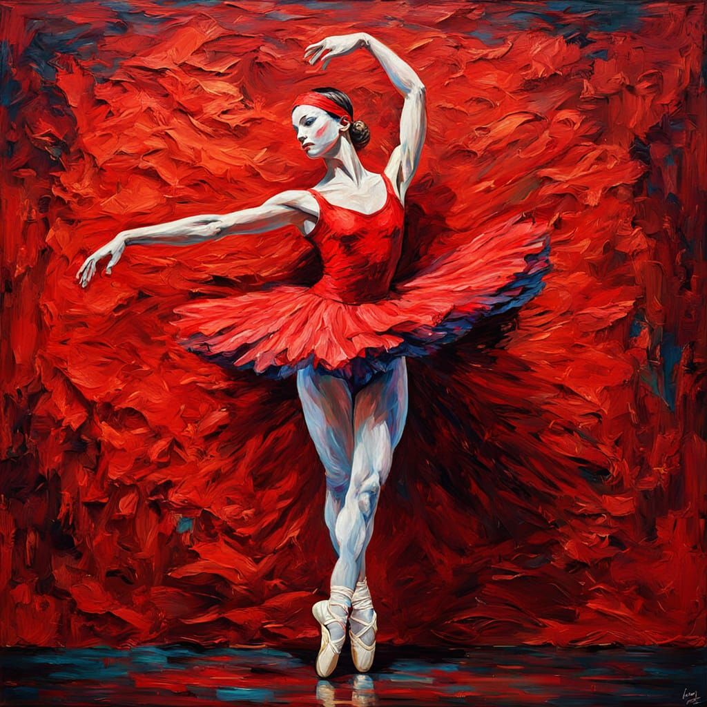 Ballerina With Red Blindfold in Thick Impasto Style