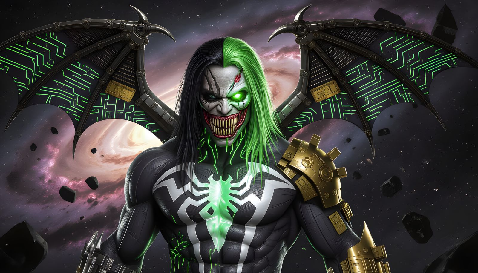 Cyberpunk Steampunk Fusion with Bioluminescent Venom Pattern...