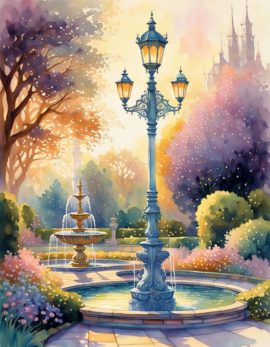 Whimsical Victorian Lamp in a Lush Garden