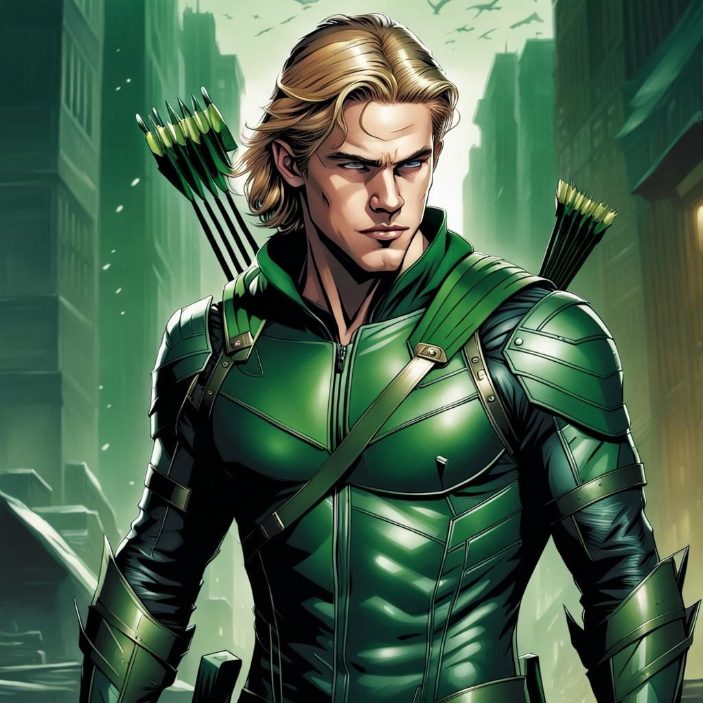 Green Arrow as Austin Butler in Comic Book Art