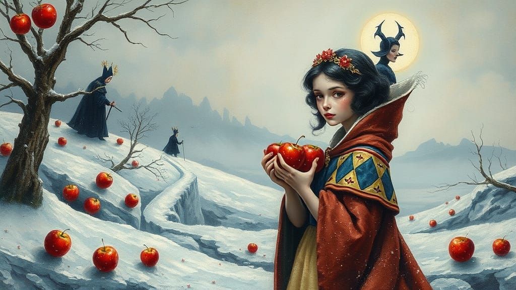 Snow White in Mystical Winter Landscape