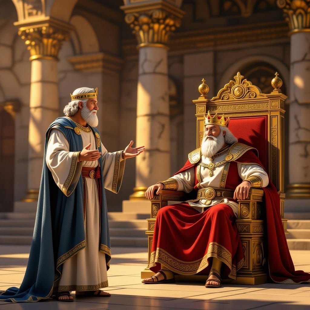 Ancient Robes Man Addresses King in Anime Palace