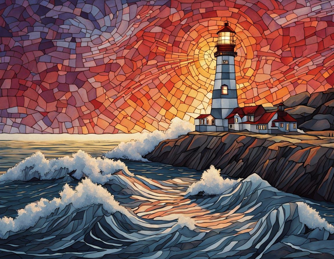 Lighthouse in Geometric Thread Art Style