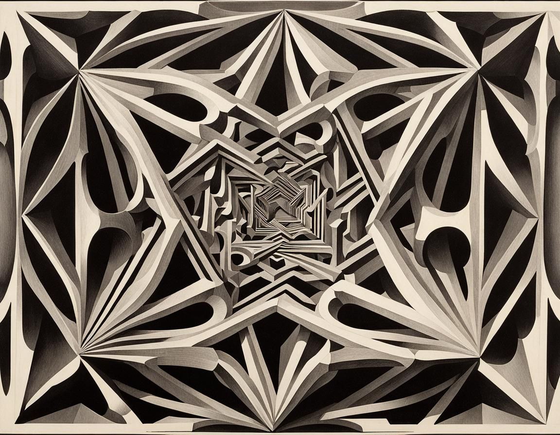 Impossible Tribar in Escher Style Optical Illusion