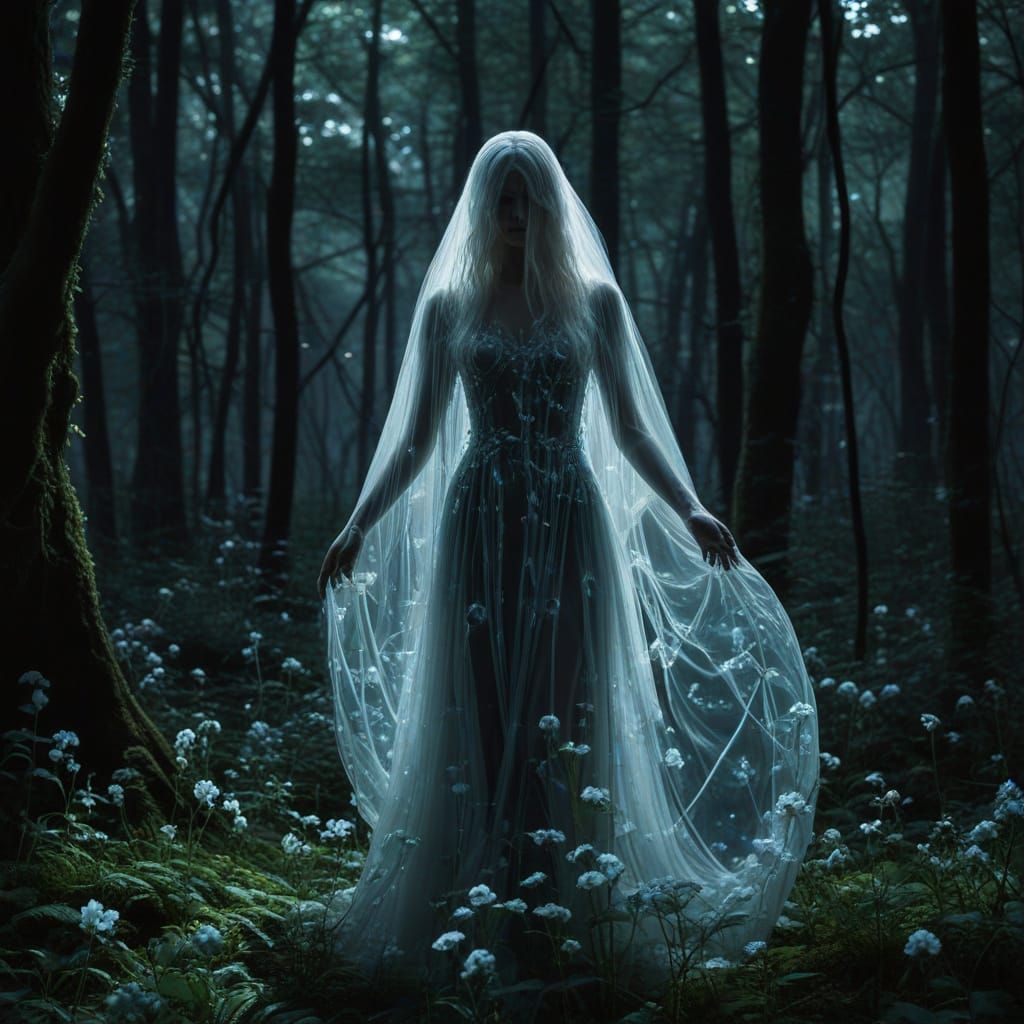 Ethereal Figure Blooms in Enchanted Forest