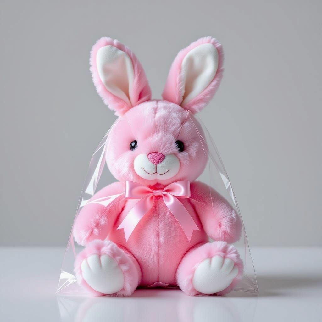 Pink Plush Bunny Vacuum Sealed: Macro Still Life