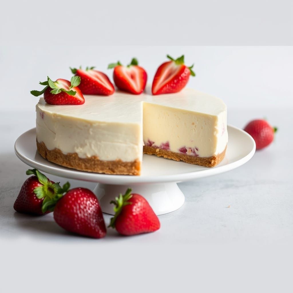 Decadent Strawberry Cheesecake in Whimsical Watercolor