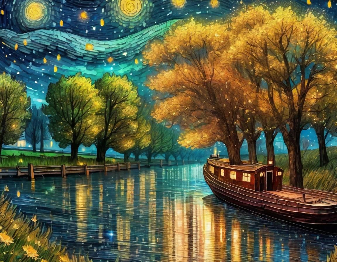 River Ferry in Gothic Van Gogh Style