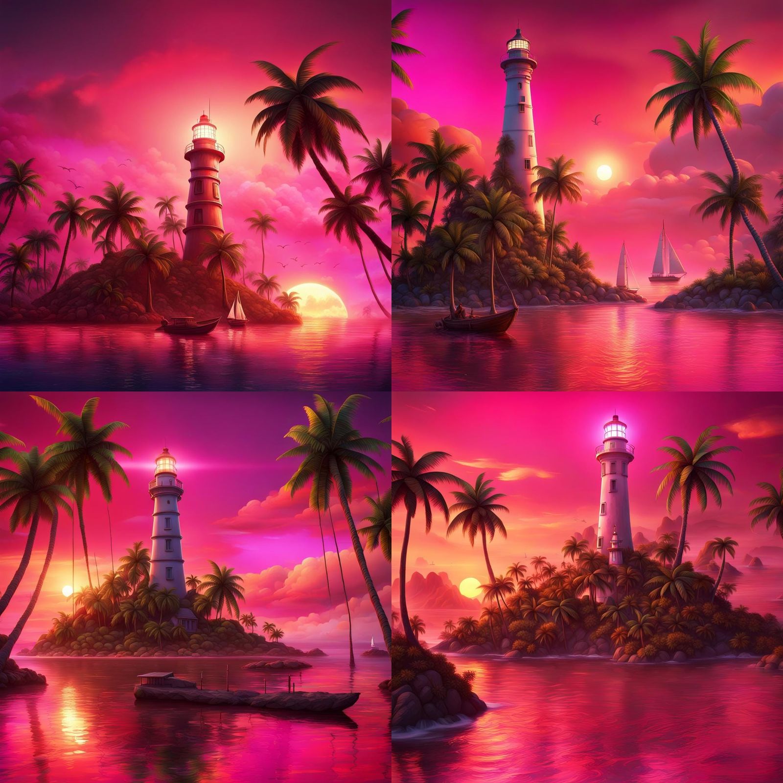 Tropical Island Lighthouse at Sunset: Detailed Matte Paintin...