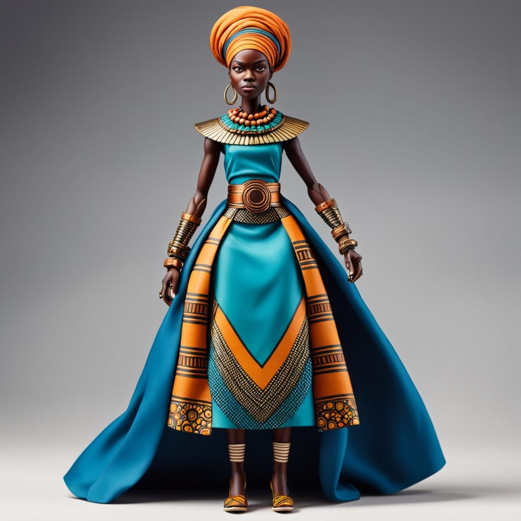 African Action Figure Design with Bold Labels and Accessorie...