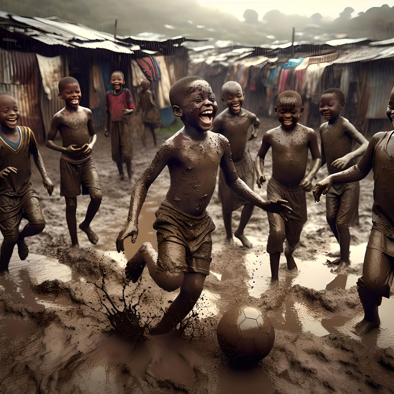 Joyful Soccer Game in African Shanty Town