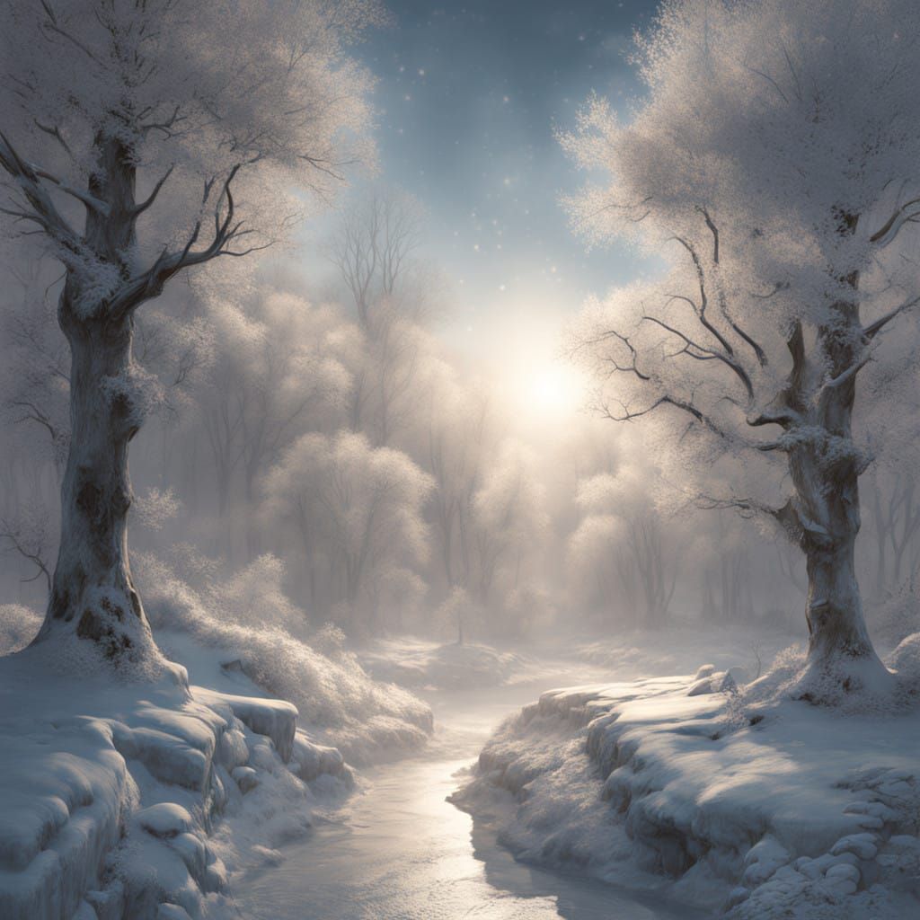 Ethereal Winter Wonderland in Dreamlike Chiaroscuro