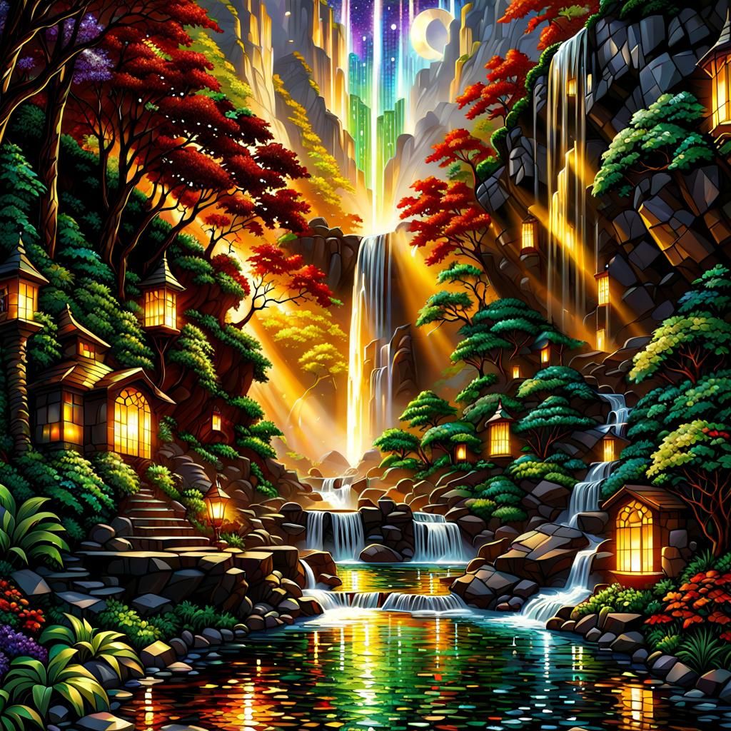 Sparkly Gemstone Mosaic Waterfall Wall Art