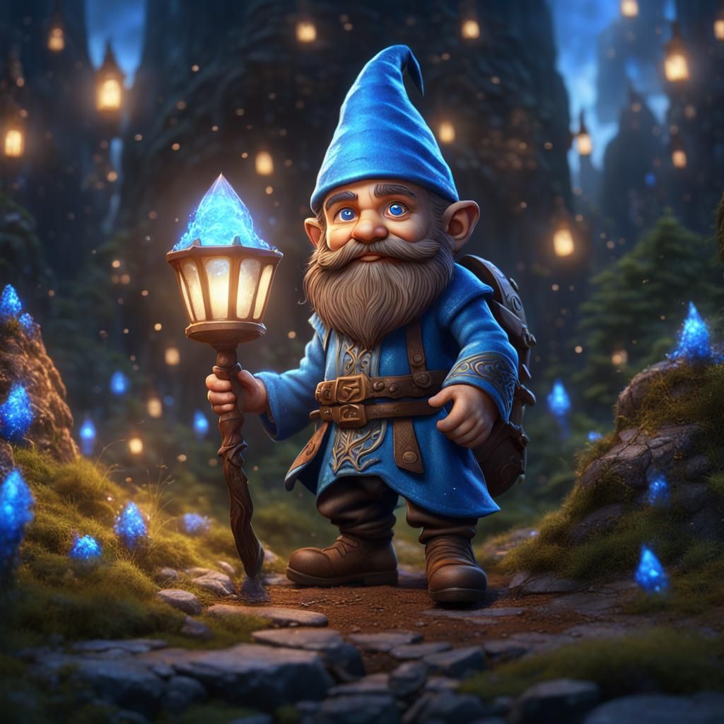 Gnome Wizard Casting Magic, Fantasy Concept Art